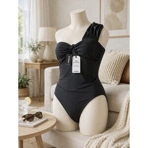 Express Black One Shoulder Body Contour Thong Stretch Padded Body Suit Size XL